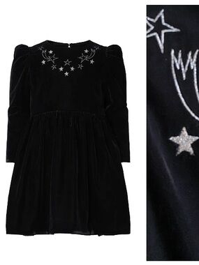 Stella McCartney Kids Black Georgina Star Embroidered Velvet Long Sleeve Dress 8